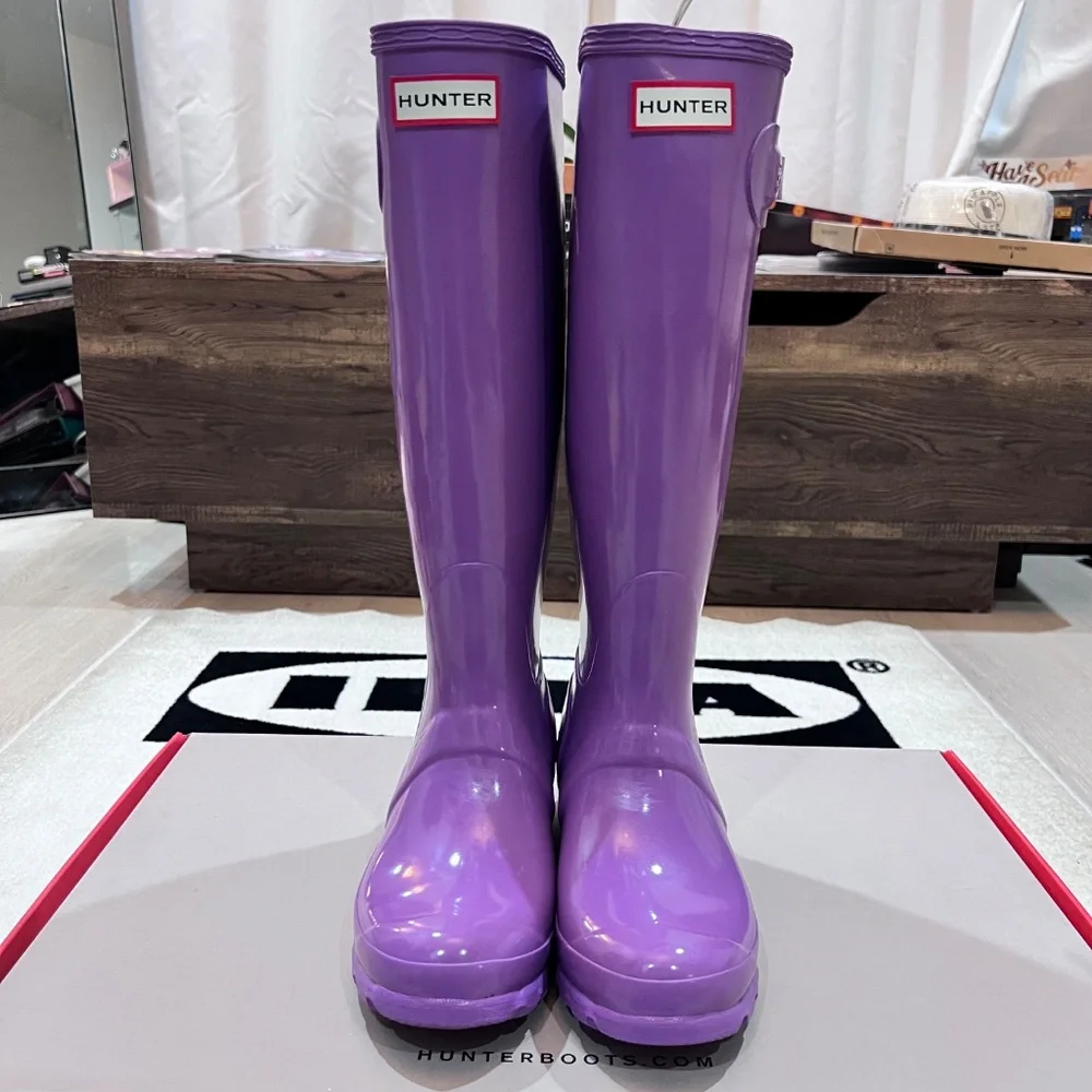 Hunter Original Tour Tall Gloss Purple Winter Rain Boots - Picture 2 of 8